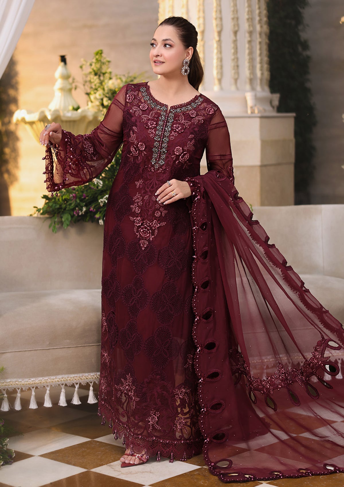 Zarmeen Hand Embellished Luxury Chiffon 3-Piece Suit