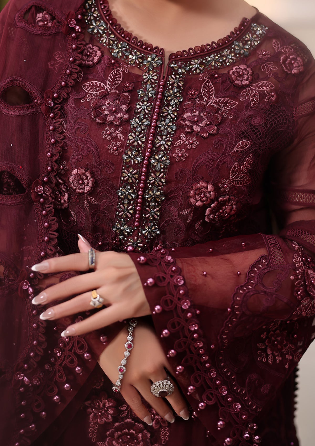 Zarmeen Hand Embellished Luxury Chiffon 3-Piece Suit