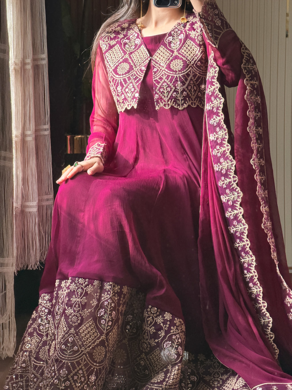 Gulrukh Maroon Embroidered Maxi