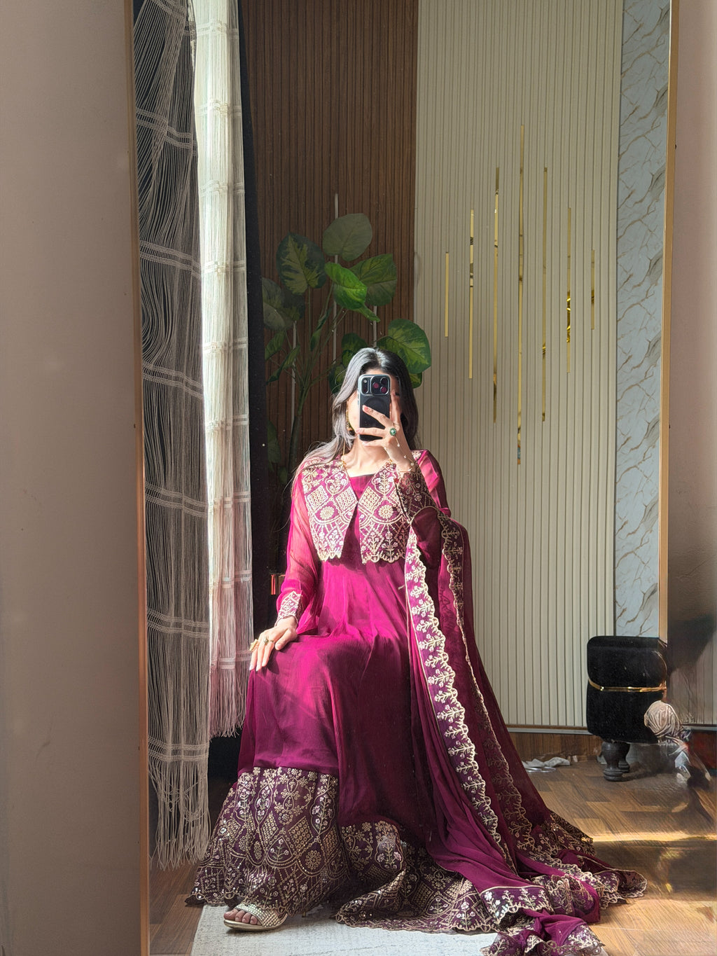 Gulrukh Maroon Embroidered Maxi