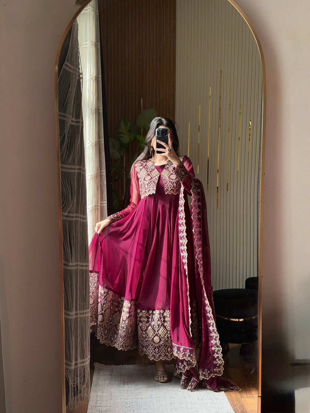 Gulrukh Maroon Embroidered Maxi