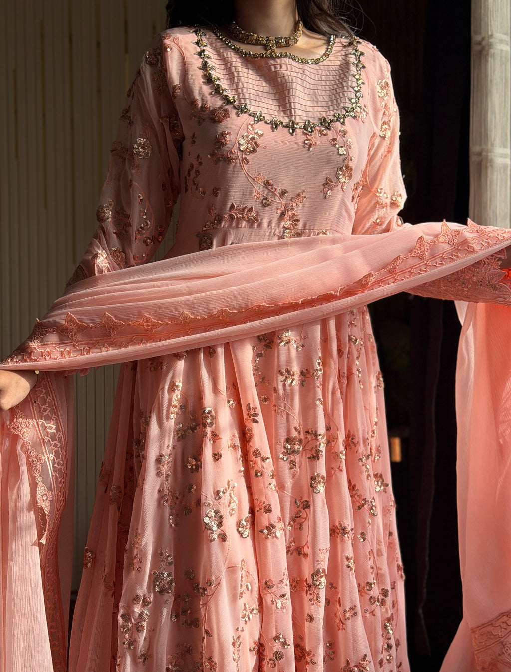 Abeer Peach Chiffon Maxi