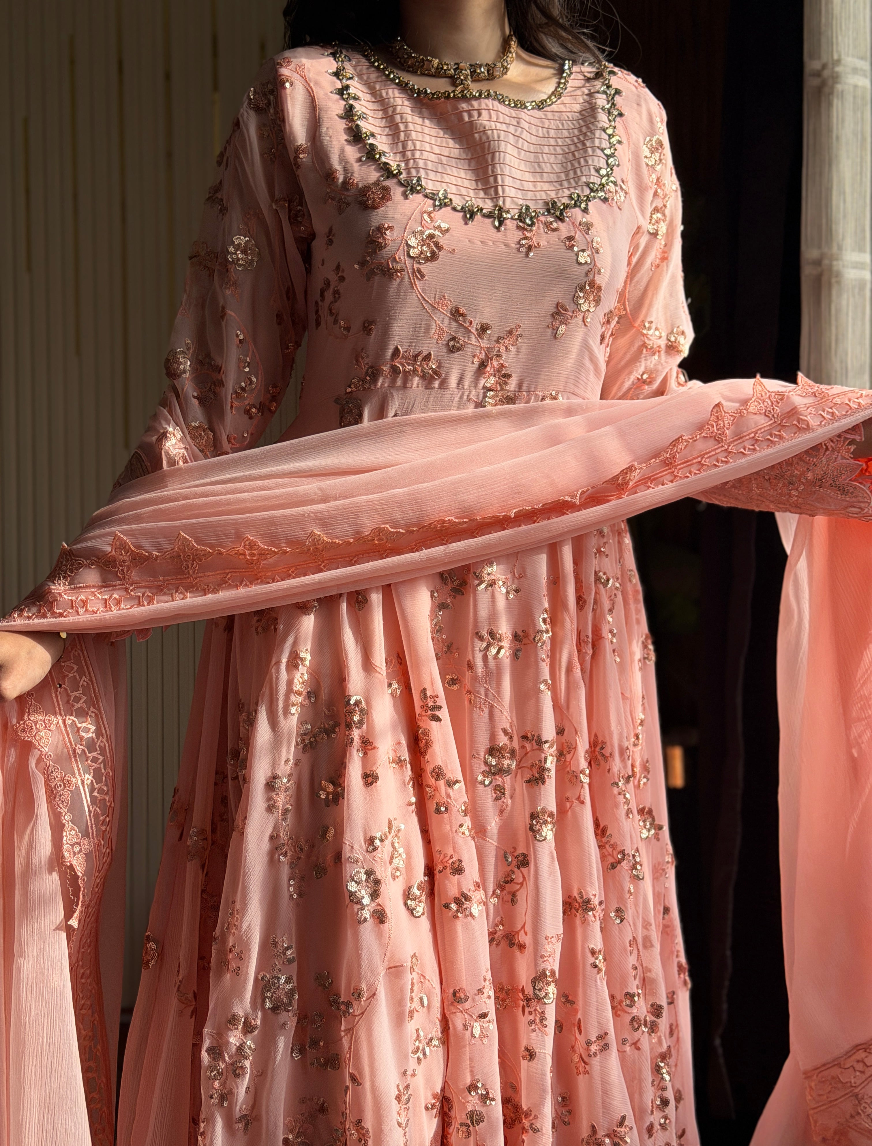 Abeer Peach Chiffon Maxi