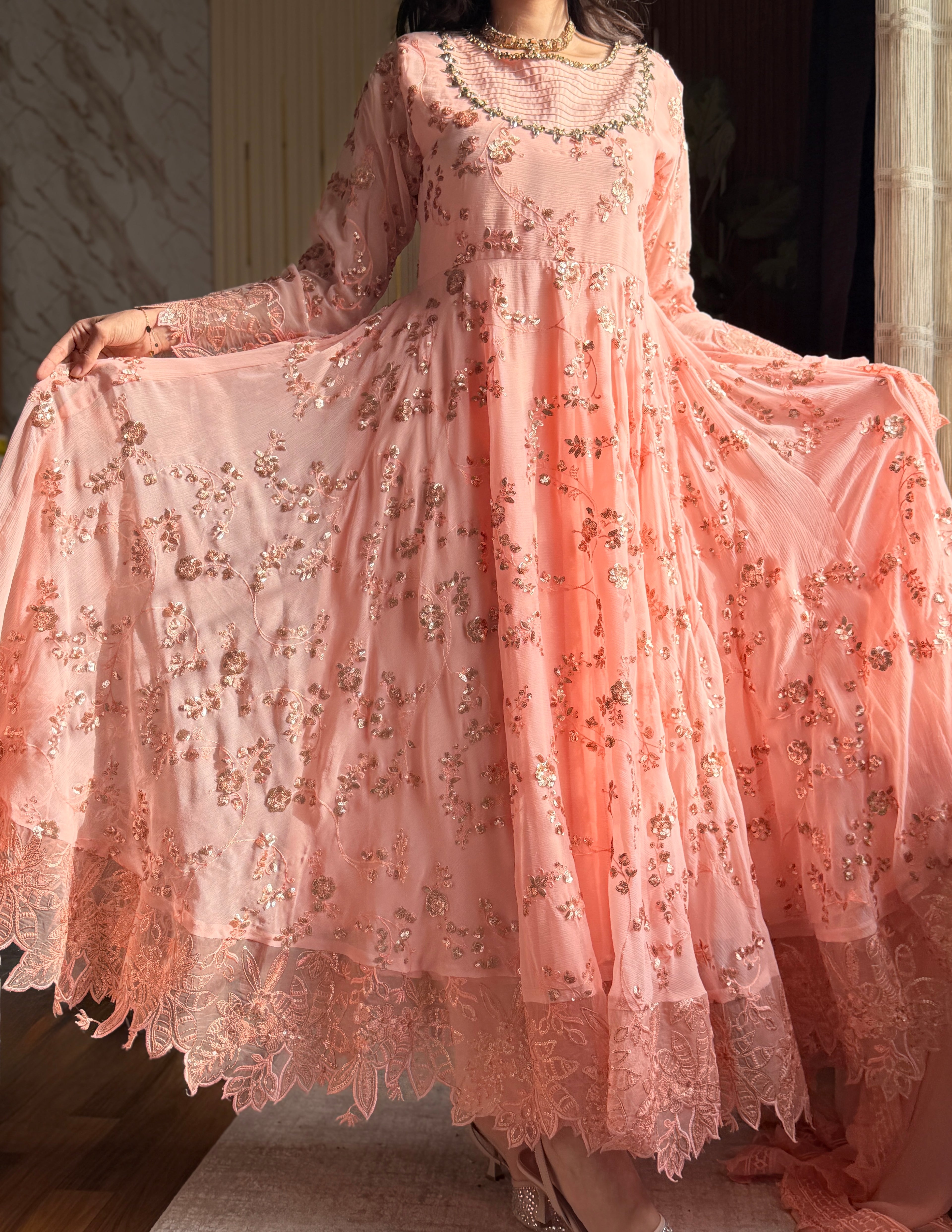 Abeer Peach Chiffon Maxi