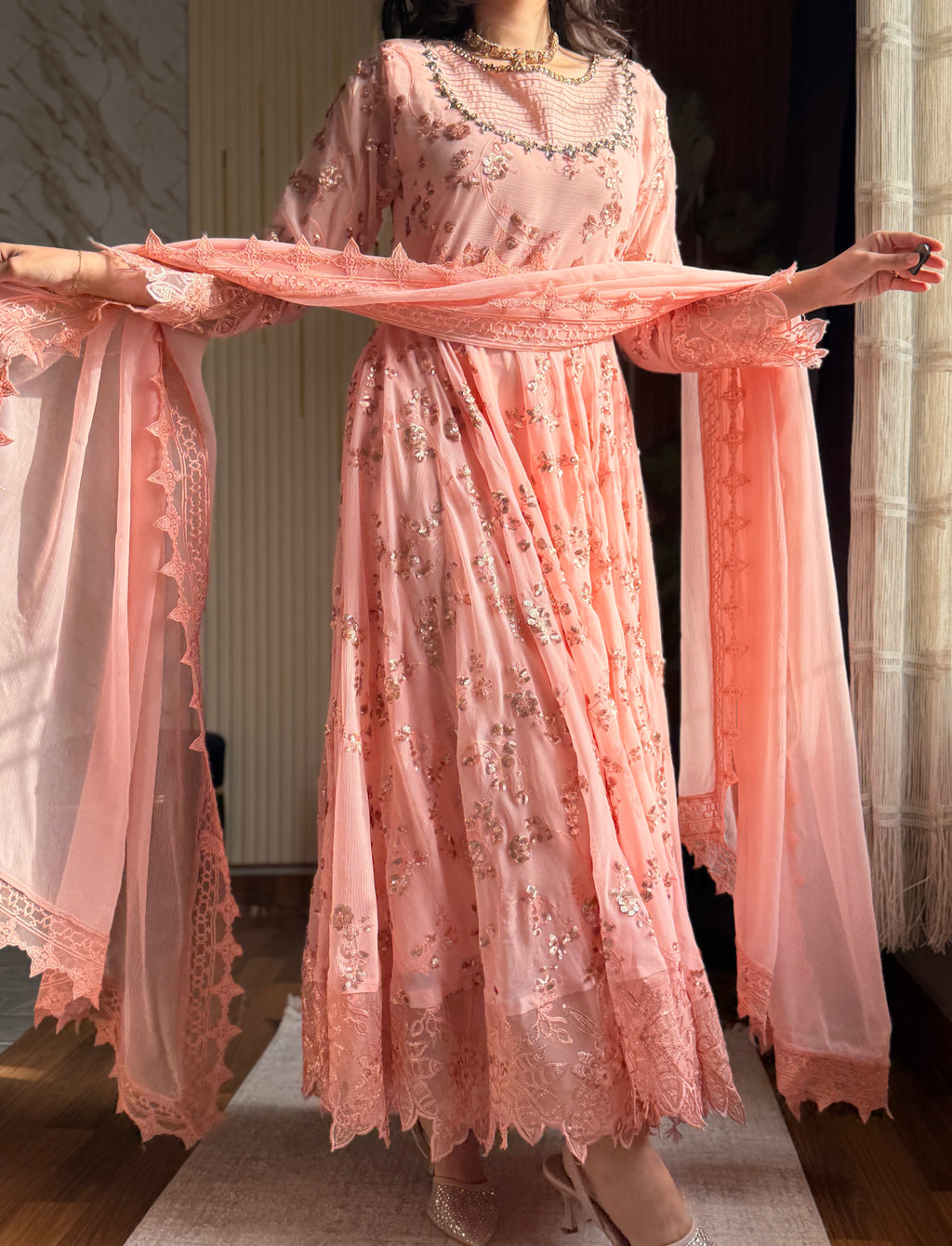 Abeer Peach Chiffon Maxi