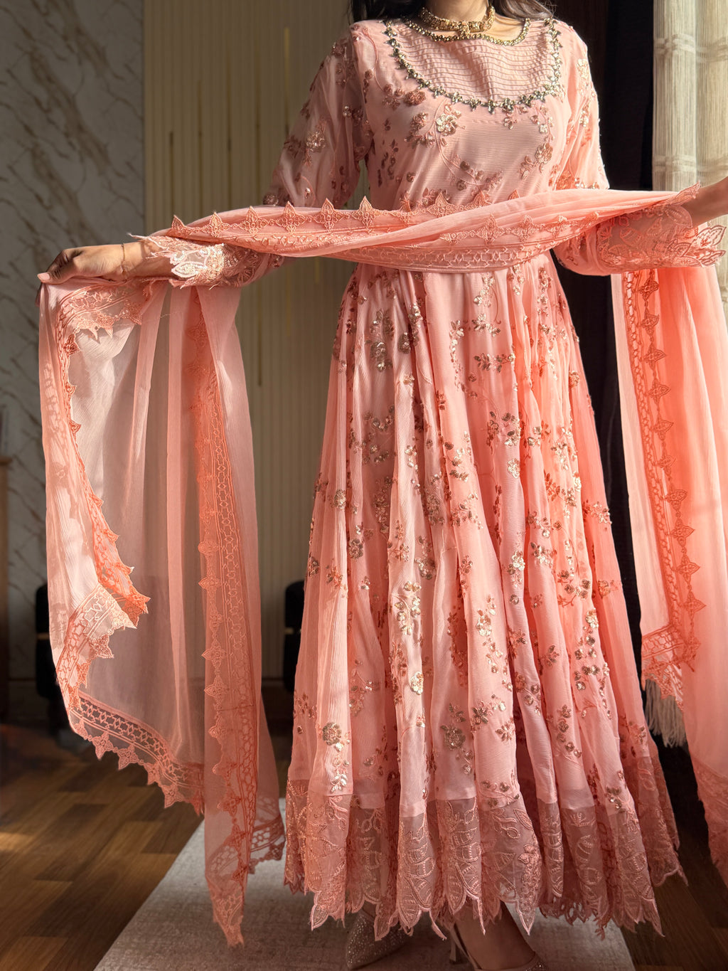 Abeer Peach Chiffon Maxi