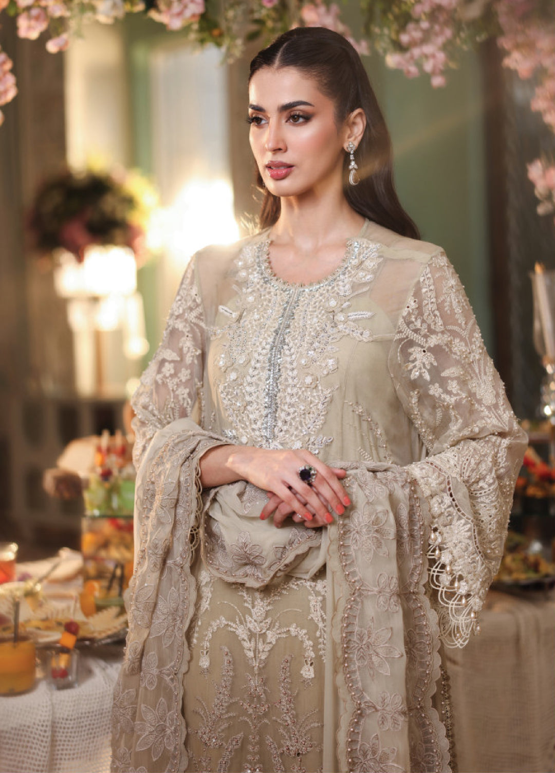 Mehrzar Hand Embellished Luxury Chiffon 3-Piece Suit