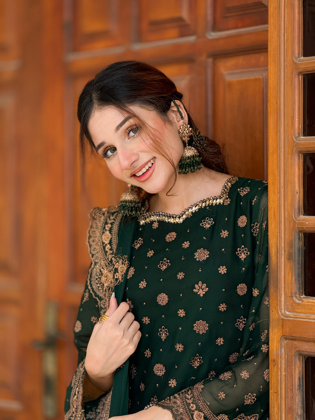 Mehr Emerald Green Chiffon 3-Piece Suit