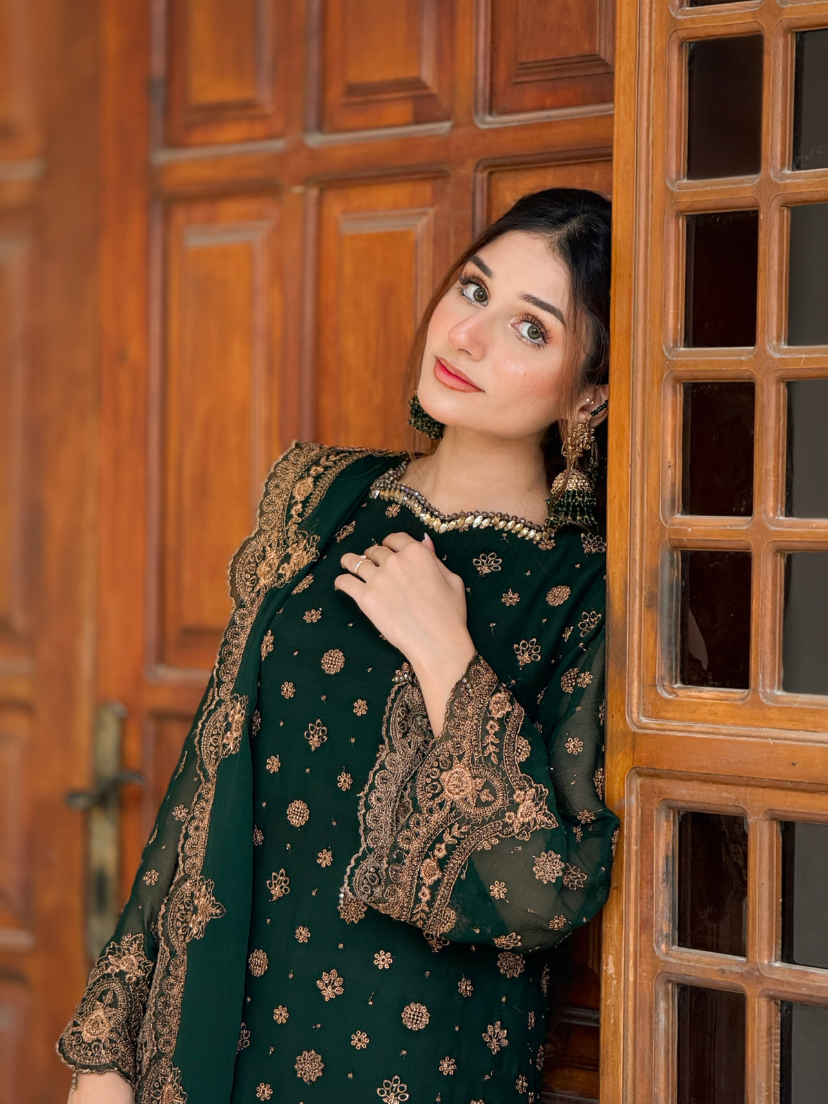 Mehr Emerald Green Chiffon 3-Piece Suit