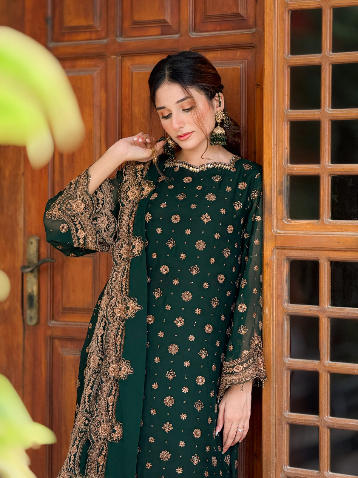 Mehr Emerald Green Chiffon 3-Piece Suit