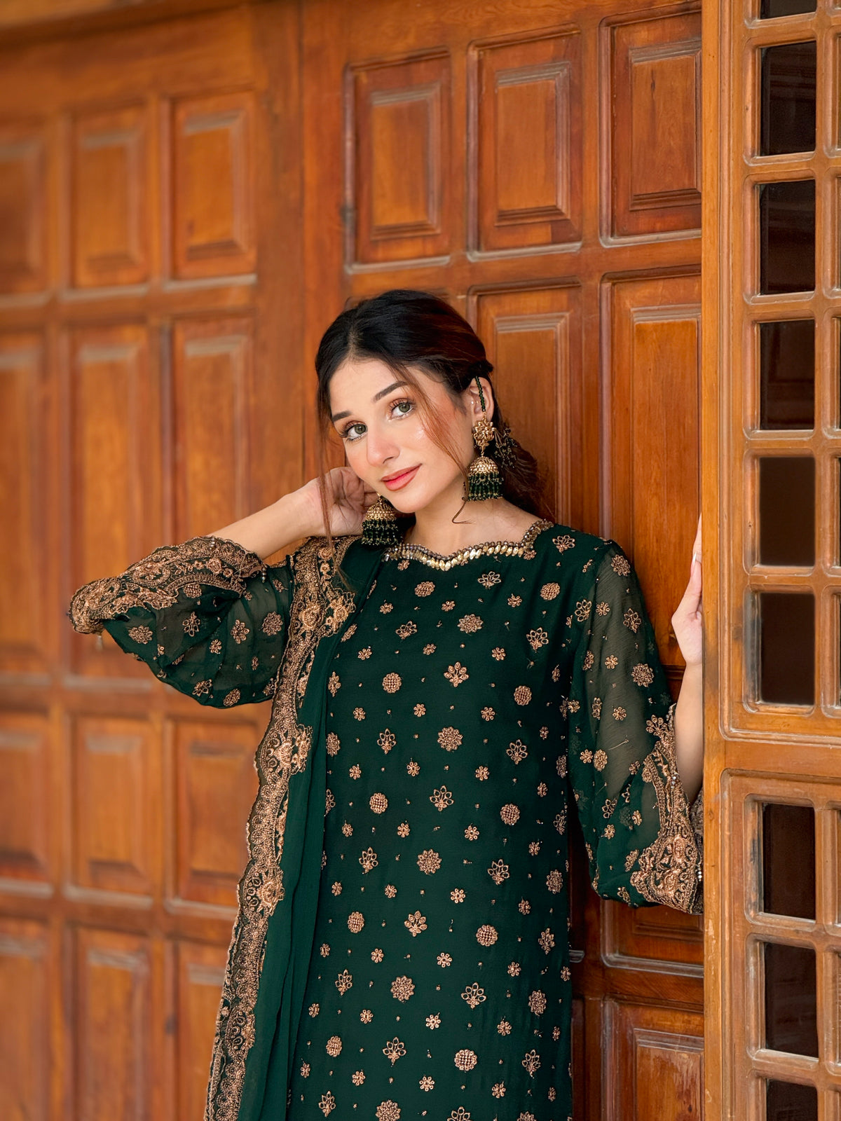 Mehr Emerald Green Chiffon 3-Piece Suit