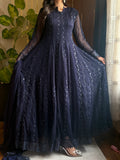 Noir Blue Embroidered Chiffon Maxi
