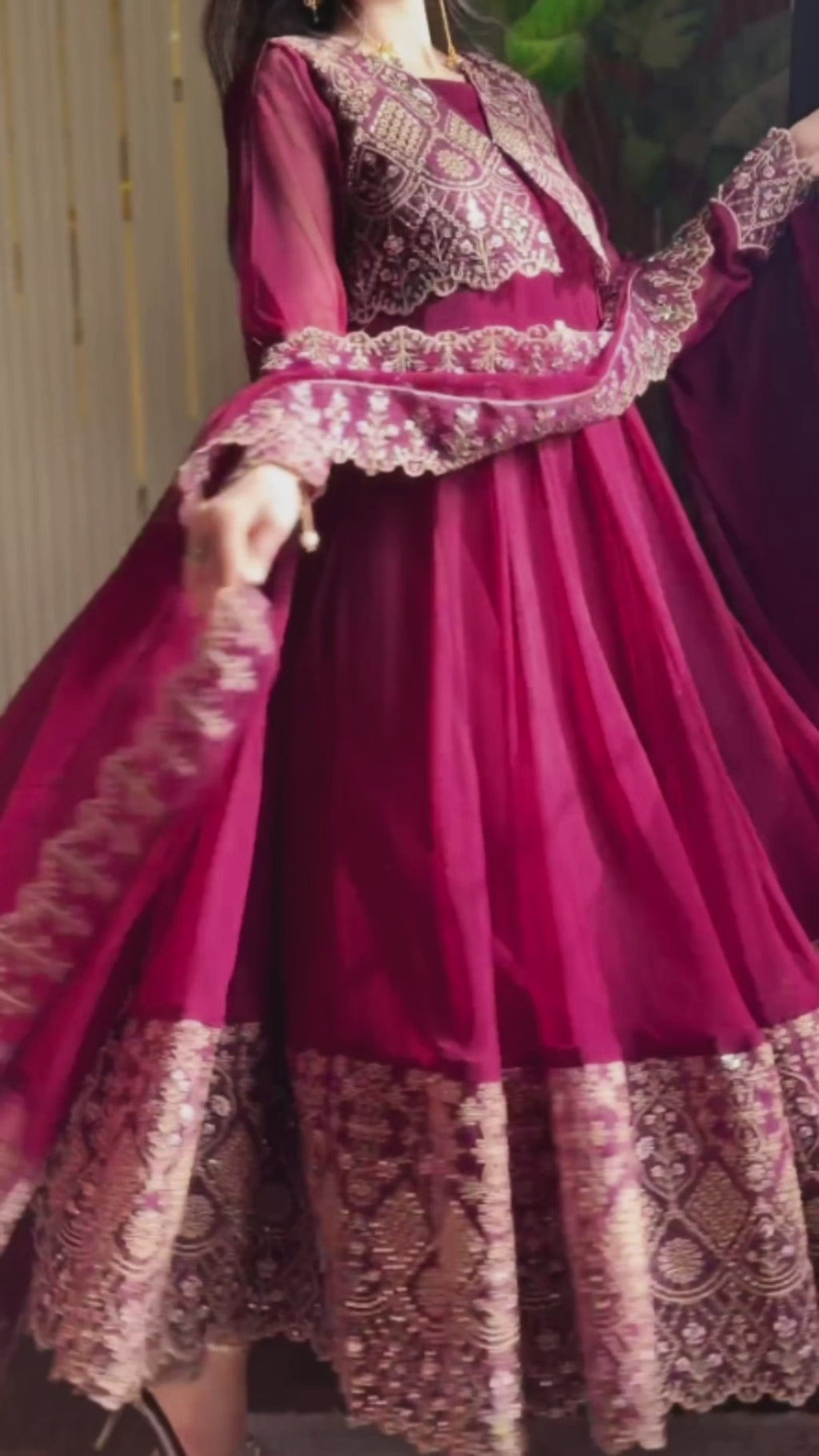 Gulrukh Maroon Embroidered Maxi